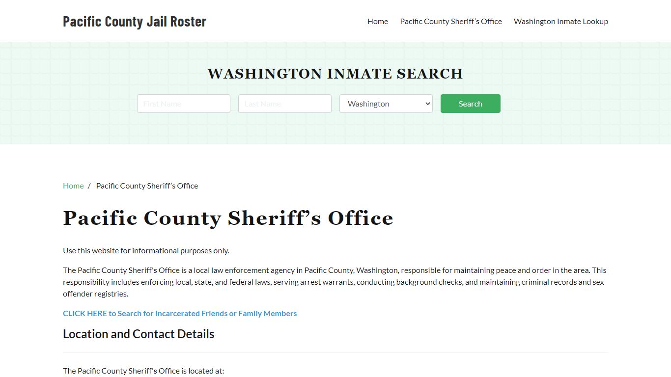 Pacific County Sheriff Office, WA, Arrest Warrants Search