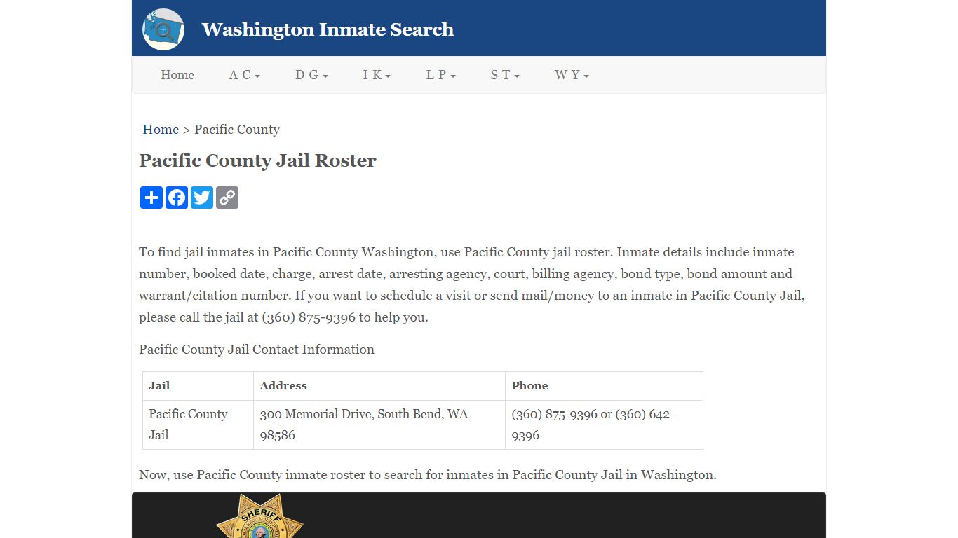 Pacific County Jail Roster - inmatesearchwa.org